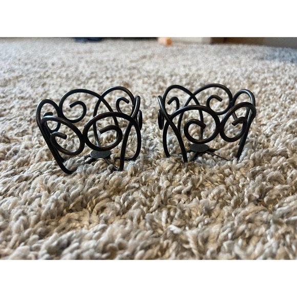 2 Pack Black Mini Candle Holders - Unique Metal Designs - Picture 2 of 5